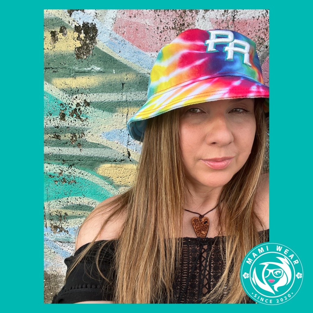 New Era Tie Dye Bucket Hat with Puerto Rico PR Logo